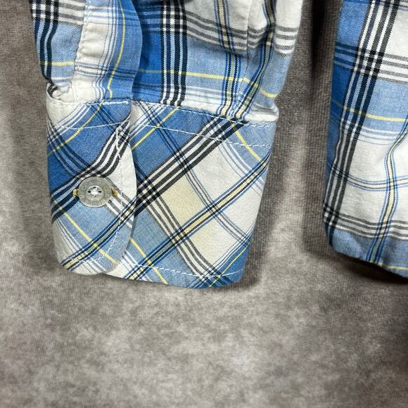 Mecca Since Day One Shirt Mens Large Blue Plaid Button Up Long Sleeve Streetwear - Picture 5 of 9